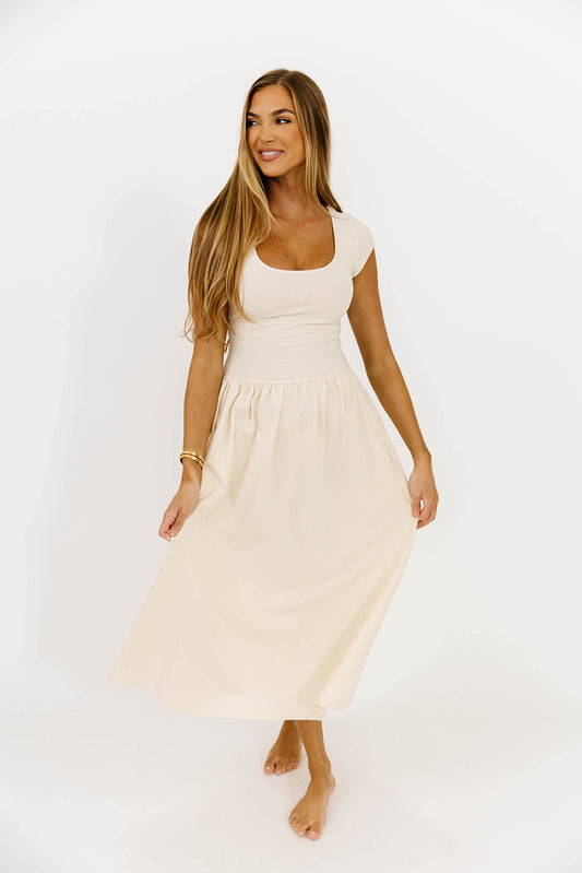 Larissa Cap Sleeve Midi Dress in Ecru