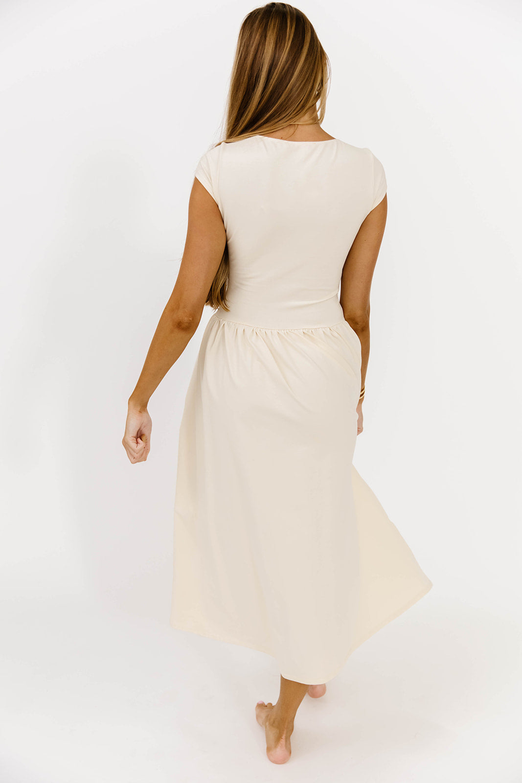 Larissa Cap Sleeve Midi Dress in Ecru