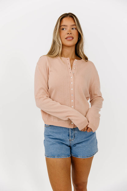 Haddie Button Down Slim Cardigan in Rose