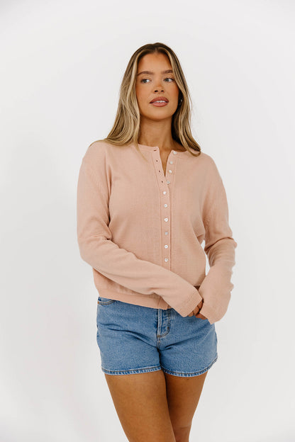 Haddie Button Down Slim Cardigan in Rose
