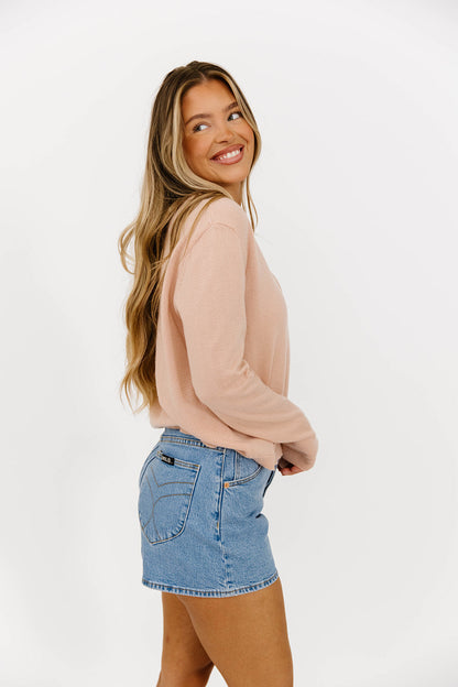 Haddie Button Down Slim Cardigan in Rose