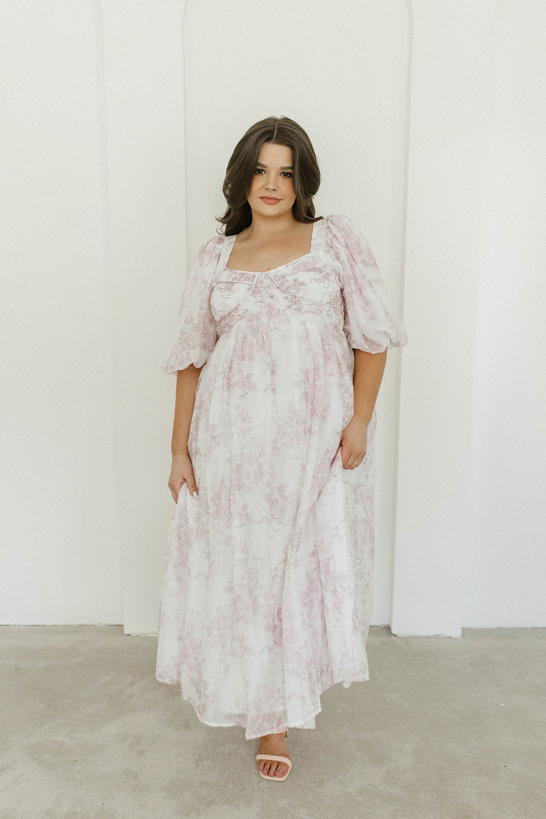 Harlow Midi Dress in Light Pink Floral - Bump Friendly & Inclusive Sizing (S-3XL)
