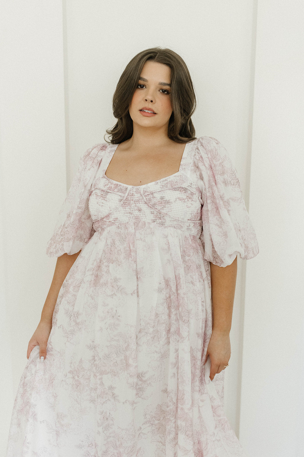 Harlow Midi Dress in Light Pink Floral - Bump Friendly & Inclusive Sizing (S-3XL)