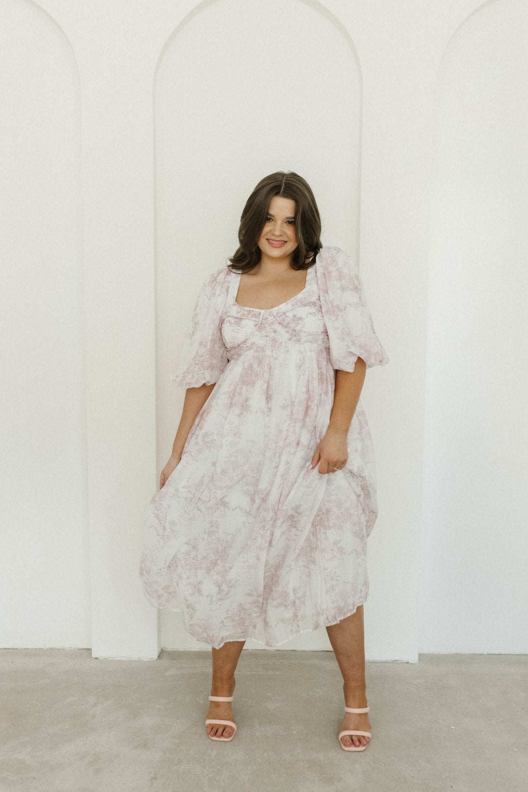 Harlow Midi Dress in Light Pink Floral - Bump Friendly & Inclusive Sizing (S-3XL)