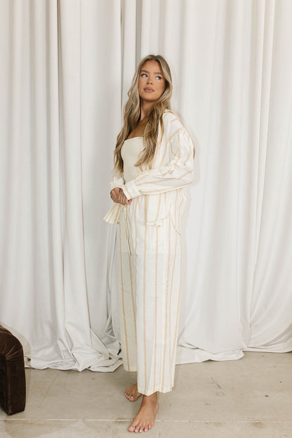 Sicily Button-Down Top in Beige Stripe - Nursing Friendly