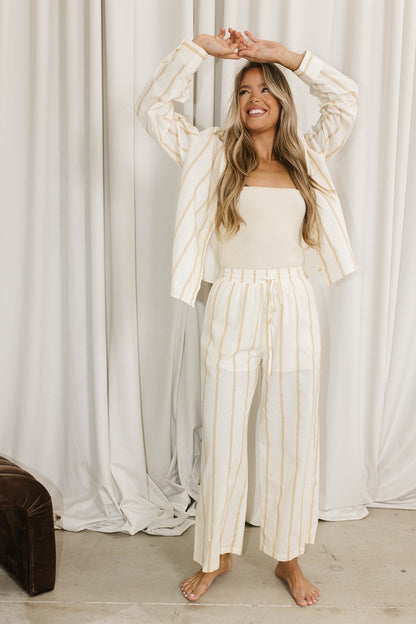 Sicily Button-Down Top in Beige Stripe - Nursing Friendly