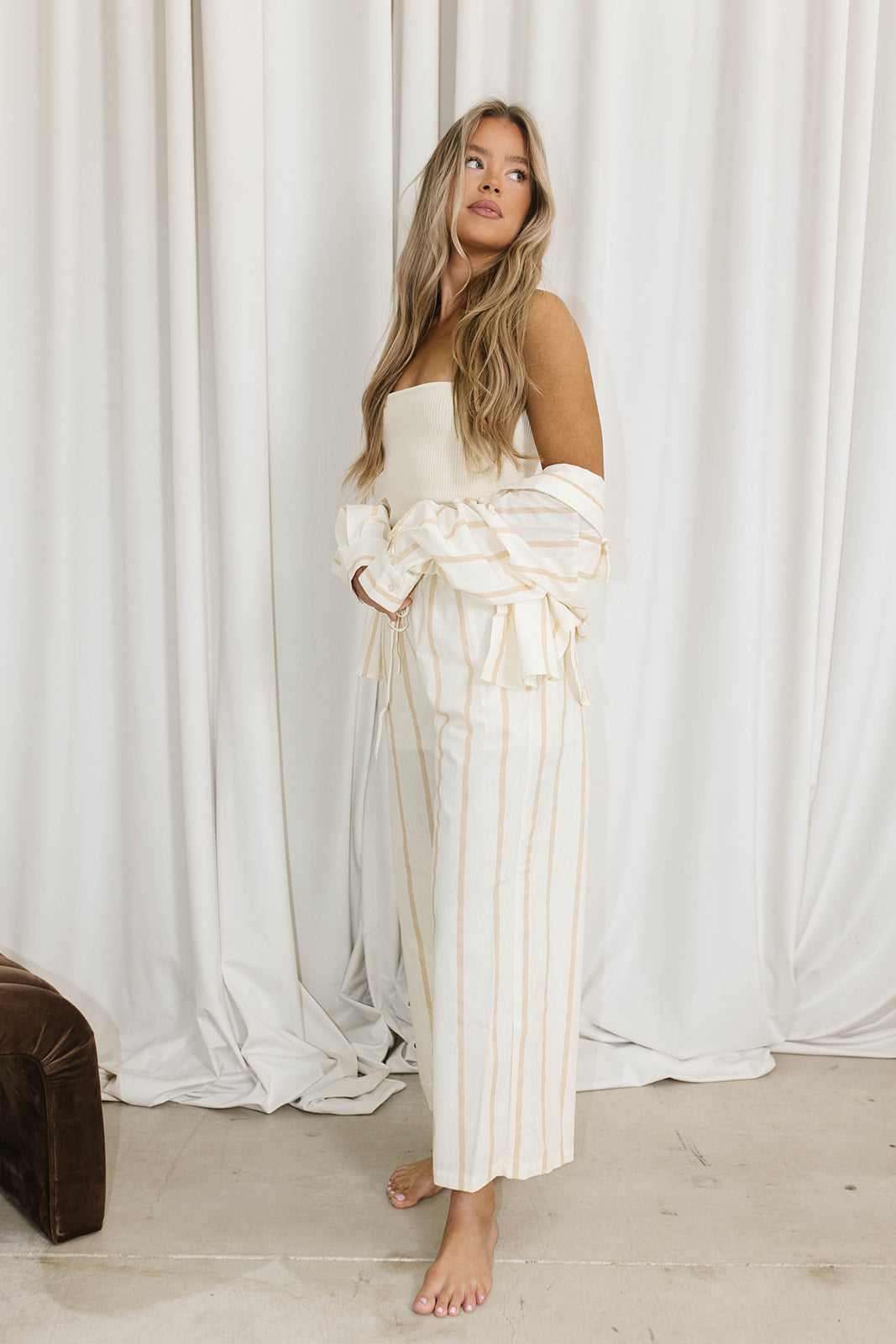 Rowan Pants in Beige Stripe