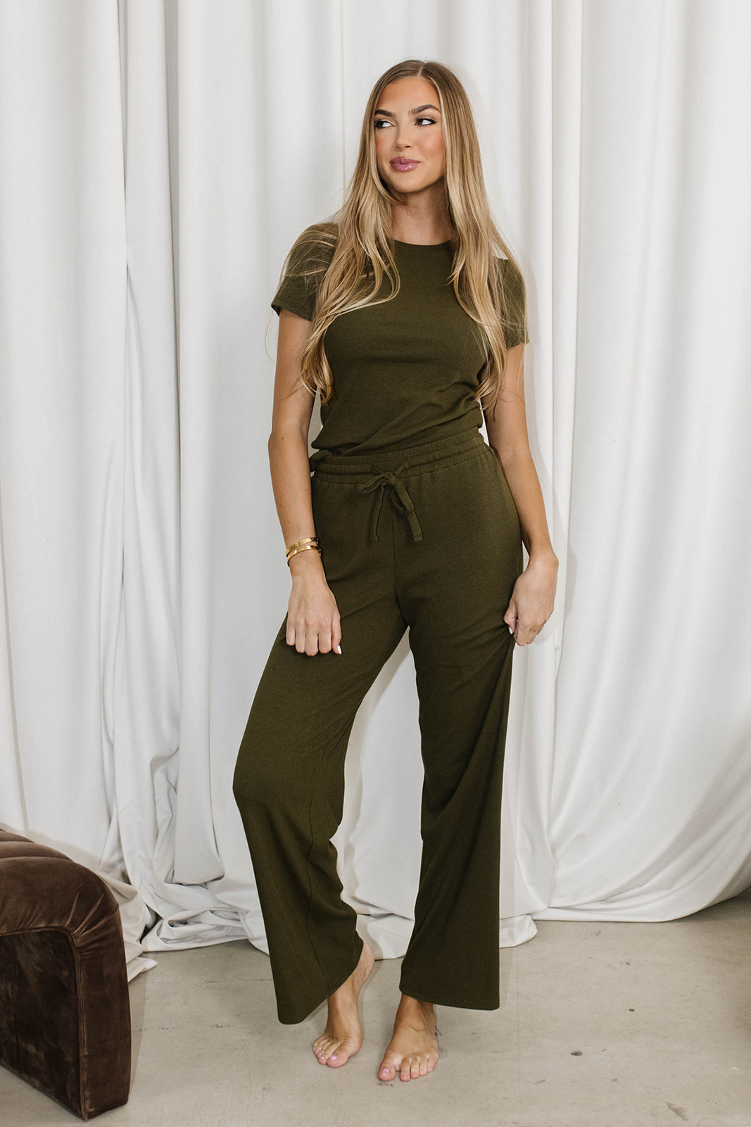 The Muse Knit Top & Pants Set in Olive