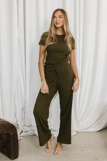 The Muse Knit Top & Pants Set in Olive