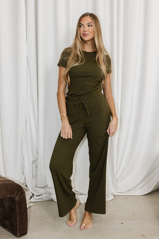 The Muse Knit Top & Pants Set in Olive