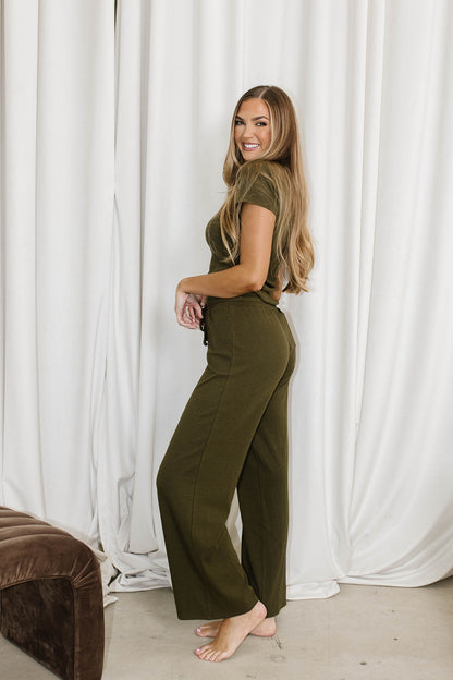 The Muse Knit Top & Pants Set in Olive