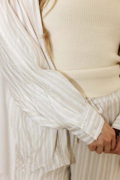 Sloane Striped Button-Down Shirt and Pants Set in Natural - Nursing Friendly