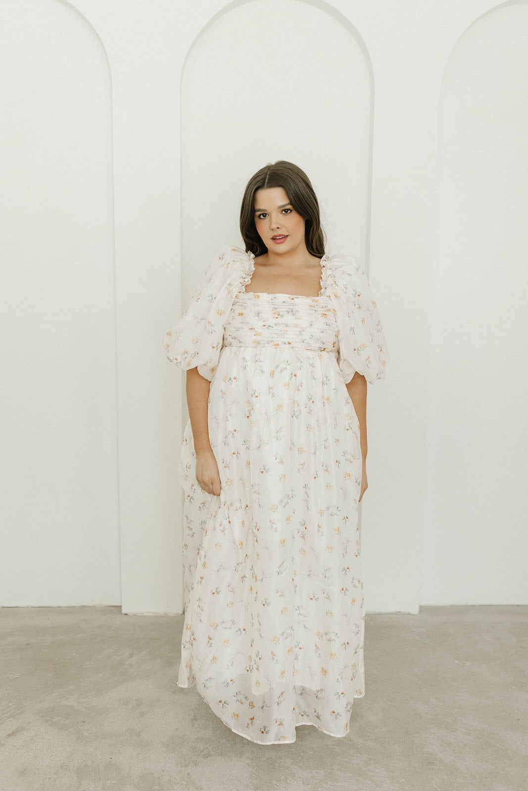 Melody Maxi Dress with Pleats and Bow Detail in Yellow Rose Floral - Bump Friendly & Inclusive Sizing (S-3XL)