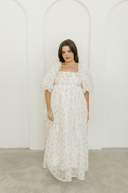 Melody Maxi Dress with Pleats and Bow Detail in Yellow Rose Floral - Bump Friendly & Inclusive Sizing (S-3XL)