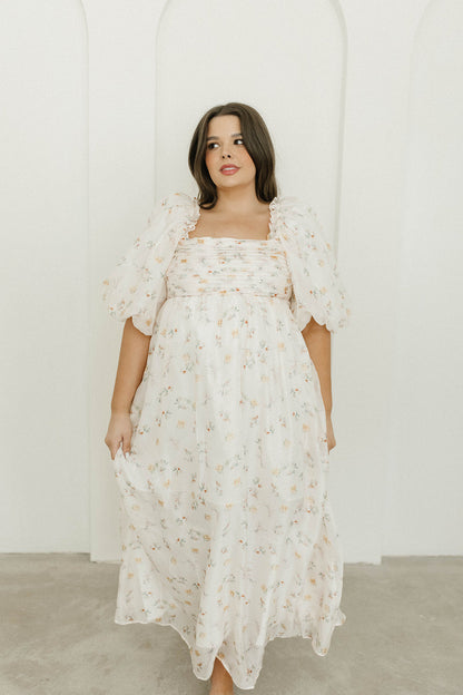 Melody Maxi Dress with Pleats and Bow Detail in Yellow Rose Floral - Bump Friendly & Inclusive Sizing (S-3XL)