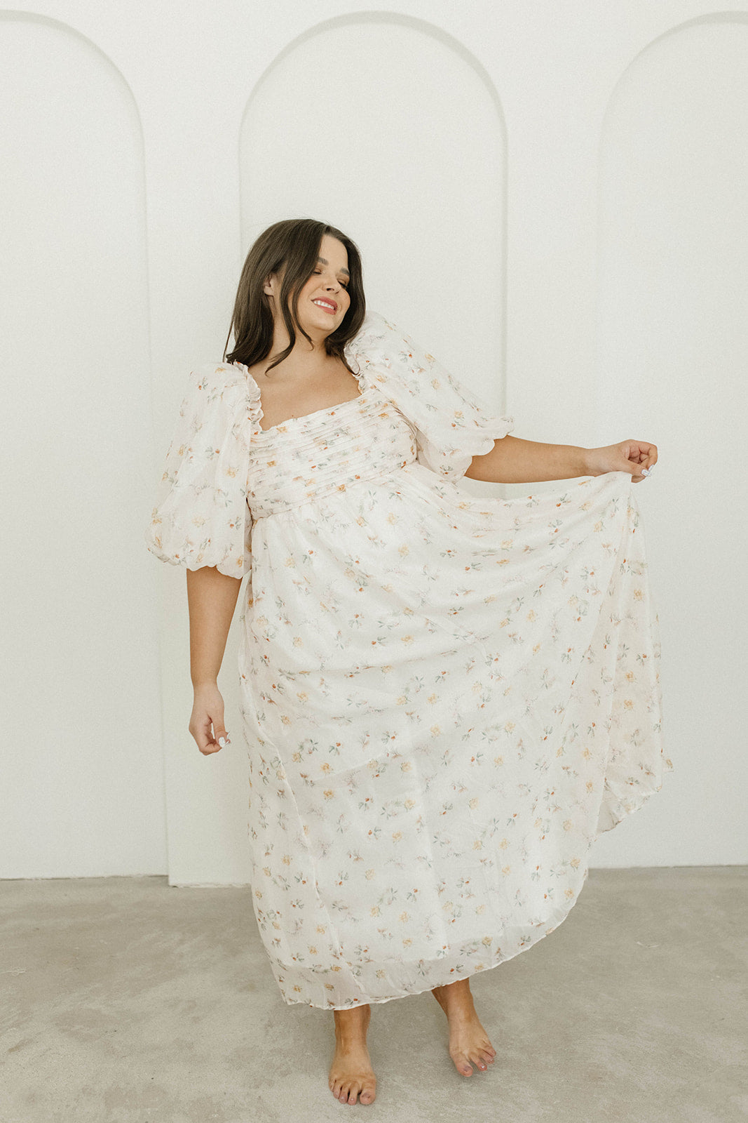 Melody Maxi Dress with Pleats and Bow Detail in Yellow Rose Floral - Bump Friendly & Inclusive Sizing (S-3XL)