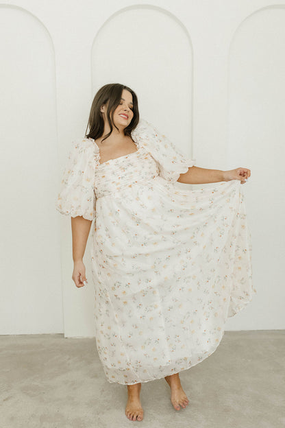Melody Maxi Dress with Pleats and Bow Detail in Yellow Rose Floral - Bump Friendly & Inclusive Sizing (S-3XL)