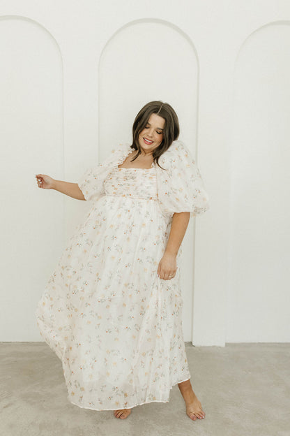 Melody Maxi Dress with Pleats and Bow Detail in Yellow Rose Floral - Bump Friendly & Inclusive Sizing (S-3XL)