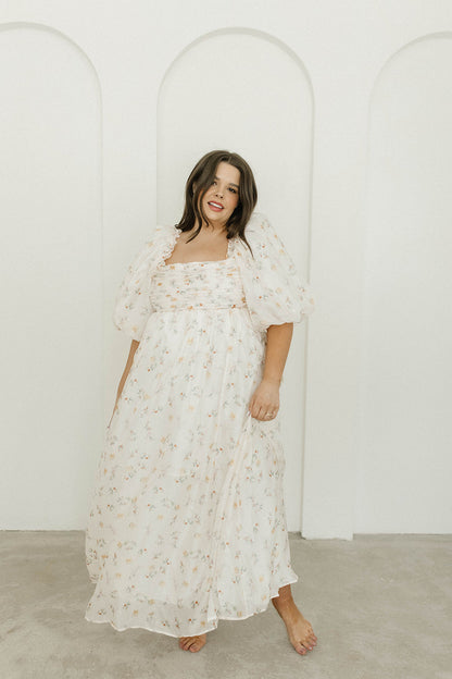 Melody Maxi Dress with Pleats and Bow Detail in Yellow Rose Floral - Bump Friendly & Inclusive Sizing (S-3XL)