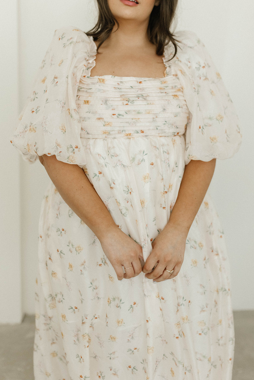 Melody Maxi Dress with Pleats and Bow Detail in Yellow Rose Floral - Bump Friendly & Inclusive Sizing (S-3XL)