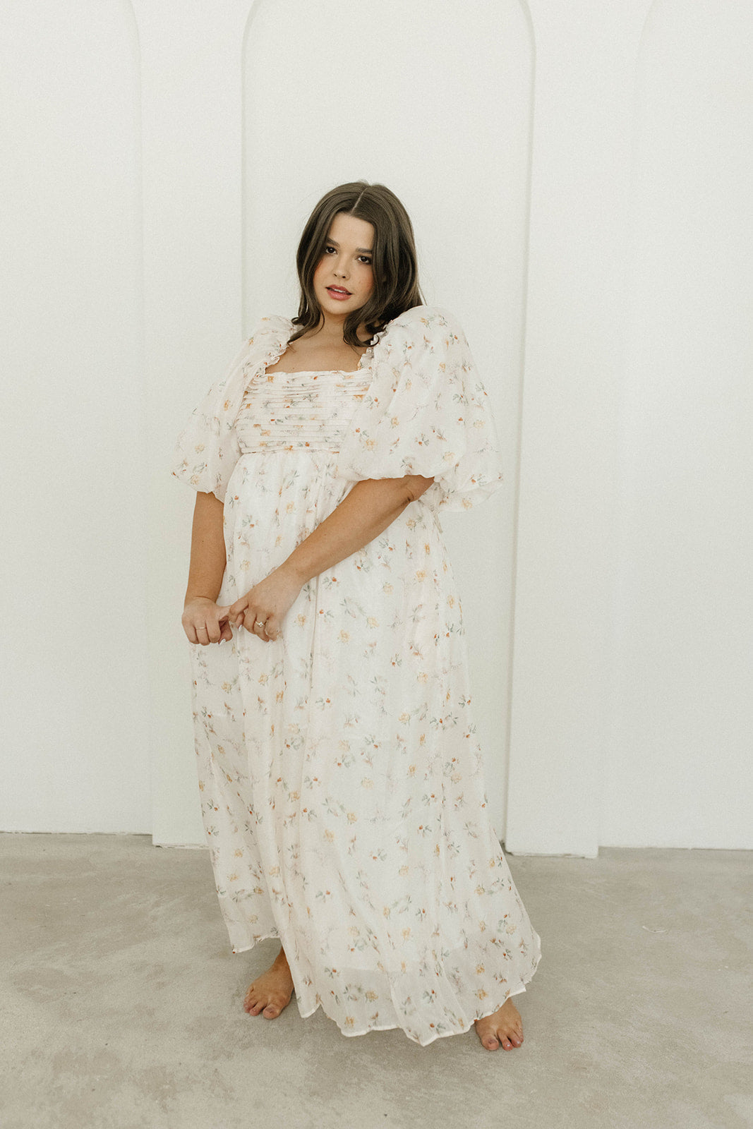 Melody Maxi Dress with Pleats and Bow Detail in Yellow Rose Floral - Bump Friendly & Inclusive Sizing (S-3XL)