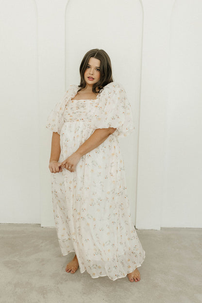 Melody Maxi Dress with Pleats and Bow Detail in Yellow Rose Floral - Bump Friendly & Inclusive Sizing (S-3XL)