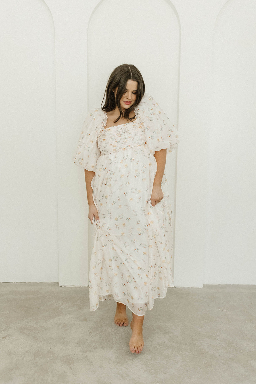 Melody Maxi Dress with Pleats and Bow Detail in Yellow Rose Floral - Bump Friendly & Inclusive Sizing (S-3XL)