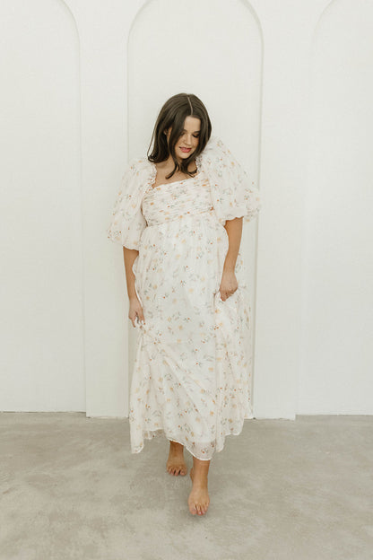 Melody Maxi Dress with Pleats and Bow Detail in Yellow Rose Floral - Bump Friendly & Inclusive Sizing (S-3XL)