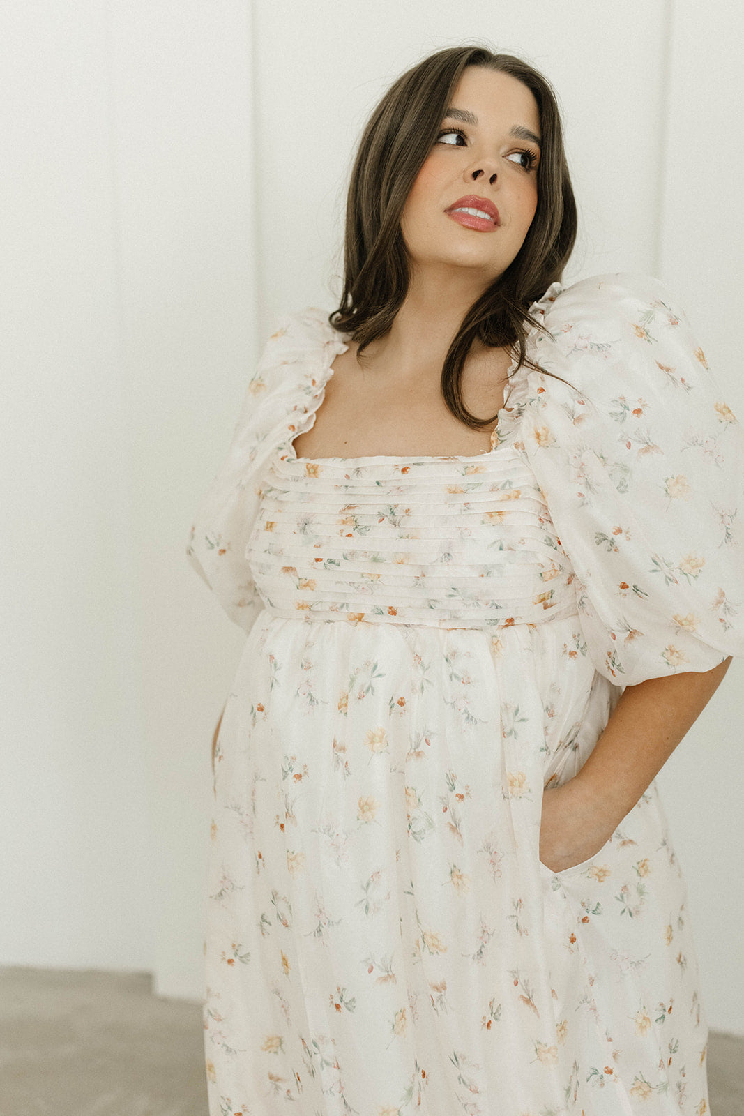 Melody Maxi Dress with Pleats and Bow Detail in Yellow Rose Floral - Bump Friendly & Inclusive Sizing (S-3XL)