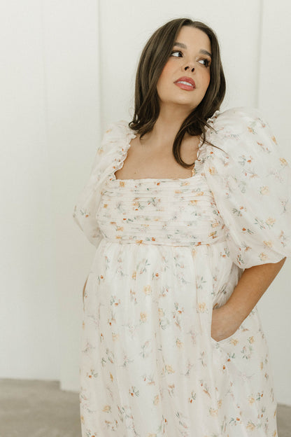 Melody Maxi Dress with Pleats and Bow Detail in Yellow Rose Floral - Bump Friendly & Inclusive Sizing (S-3XL)