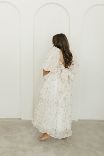 Melody Maxi Dress with Pleats and Bow Detail in Yellow Rose Floral - Bump Friendly & Inclusive Sizing (S-3XL)