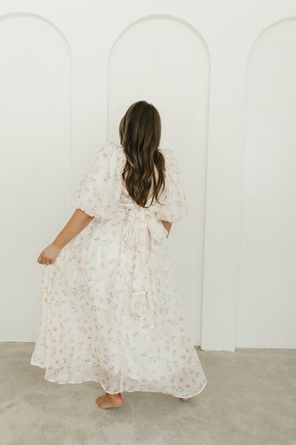 Melody Maxi Dress with Pleats and Bow Detail in Yellow Rose Floral - Bump Friendly & Inclusive Sizing (S-3XL)