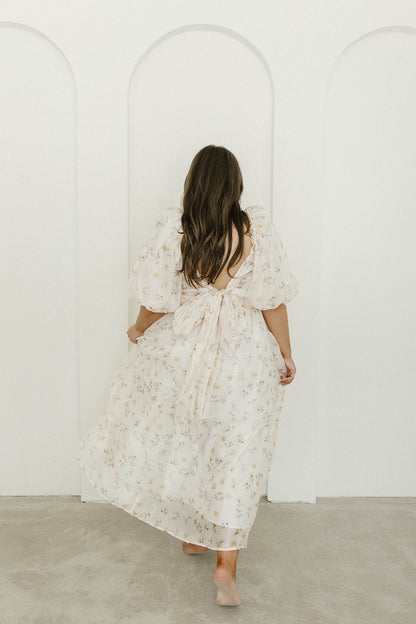 Melody Maxi Dress with Pleats and Bow Detail in Yellow Rose Floral - Bump Friendly & Inclusive Sizing (S-3XL)