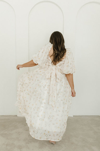 Melody Maxi Dress with Pleats and Bow Detail in Yellow Rose Floral - Bump Friendly & Inclusive Sizing (S-3XL)