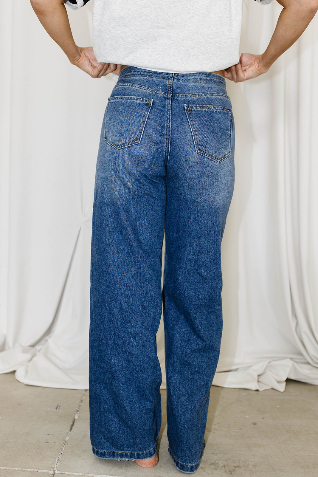 Jade Drawstring Wide Leg Jean in Baltic