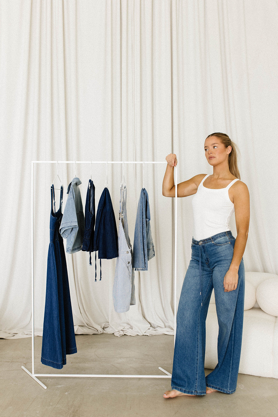 Jade Drawstring Wide Leg Jean in Baltic