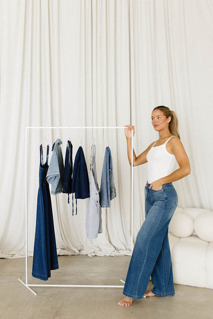 Jade Drawstring Wide Leg Jean in Baltic