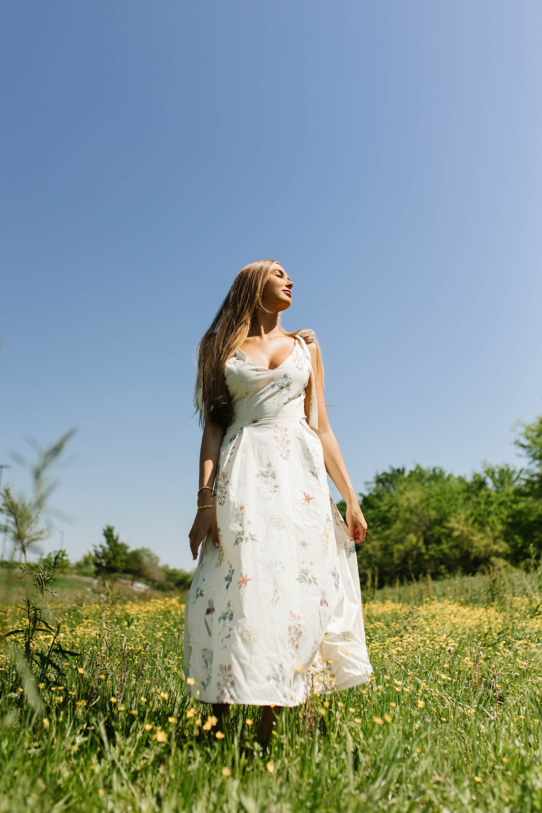 Fawna Floral Midi Dress in Cream