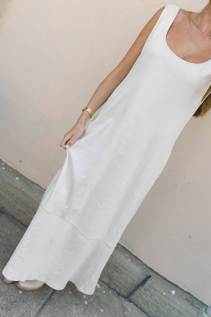 Taryn 100% Cotton Open Back Knit Maxi Dress in Natural