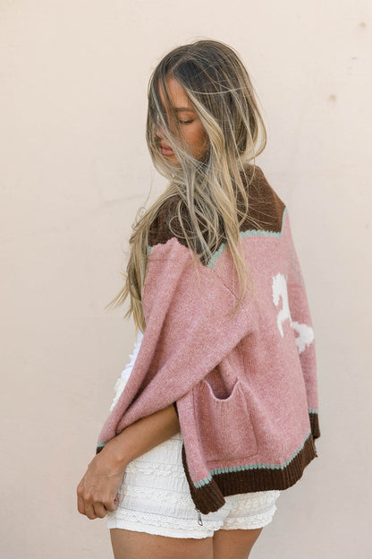 Charmayne Rodeo Cowboy Knit Sweater in Dusty Pink