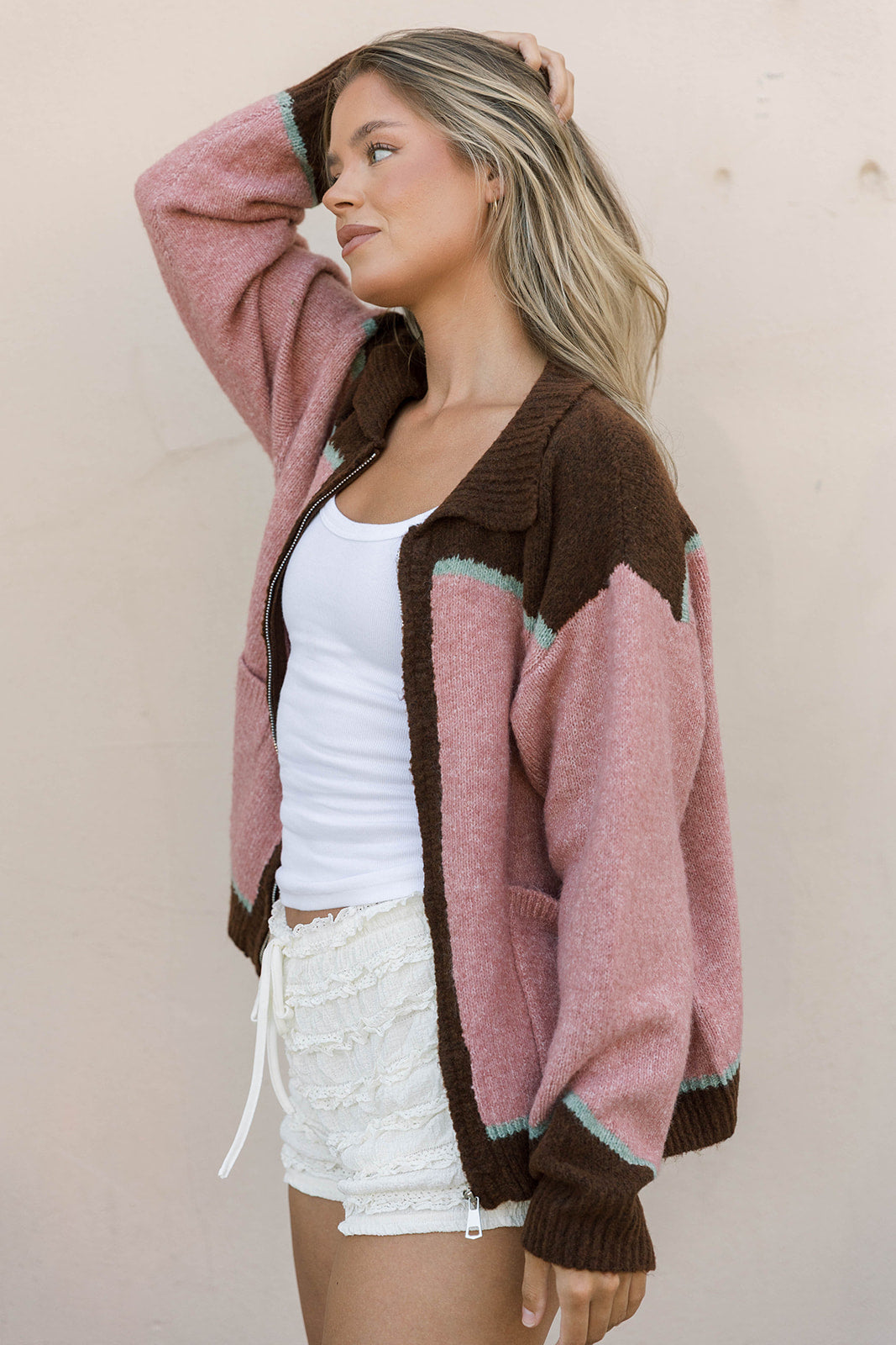 Charmayne Rodeo Cowboy Knit Sweater in Dusty Pink