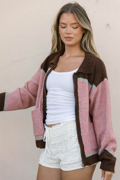 Charmayne Rodeo Cowboy Knit Sweater in Dusty Pink