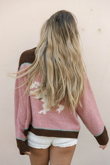 Charmayne Rodeo Cowboy Knit Sweater in Dusty Pink
