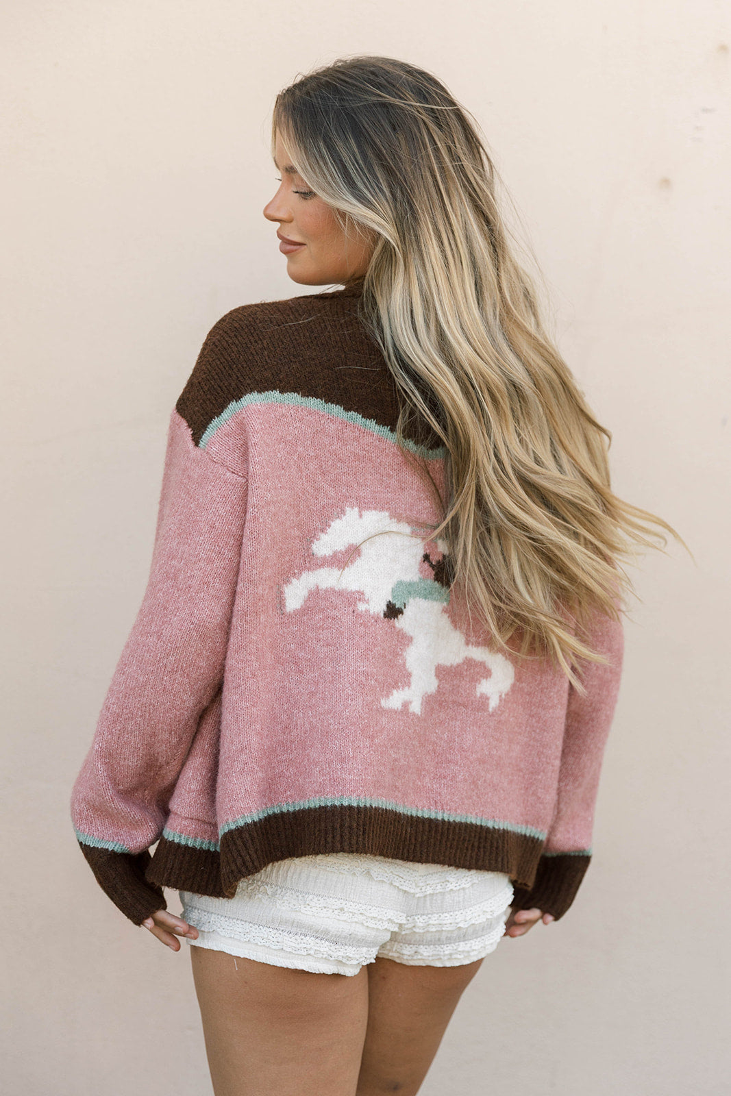 Charmayne Rodeo Cowboy Knit Sweater in Dusty Pink