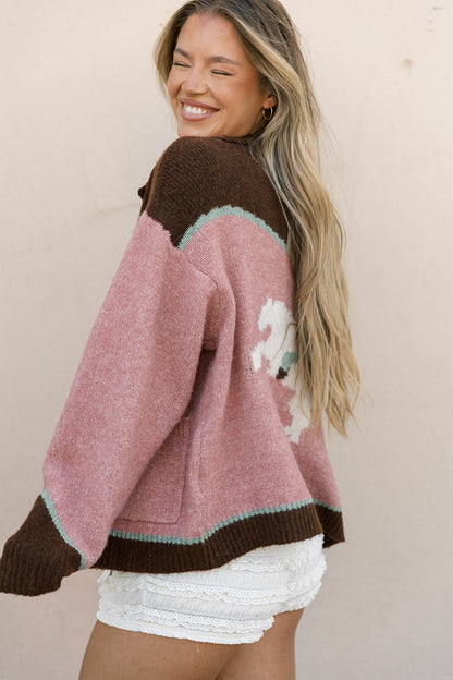Charmayne Rodeo Cowboy Knit Sweater in Dusty Pink