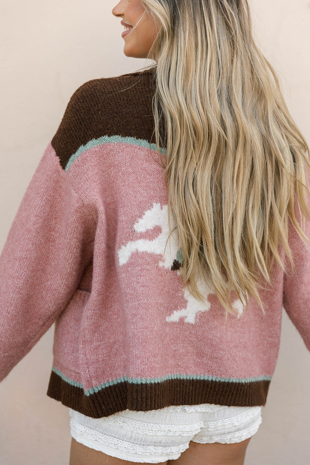 Charmayne Rodeo Cowboy Knit Sweater in Dusty Pink