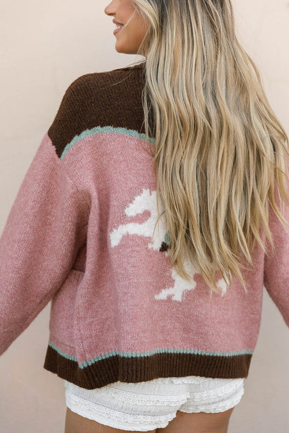 Charmayne Rodeo Cowboy Knit Sweater in Dusty Pink