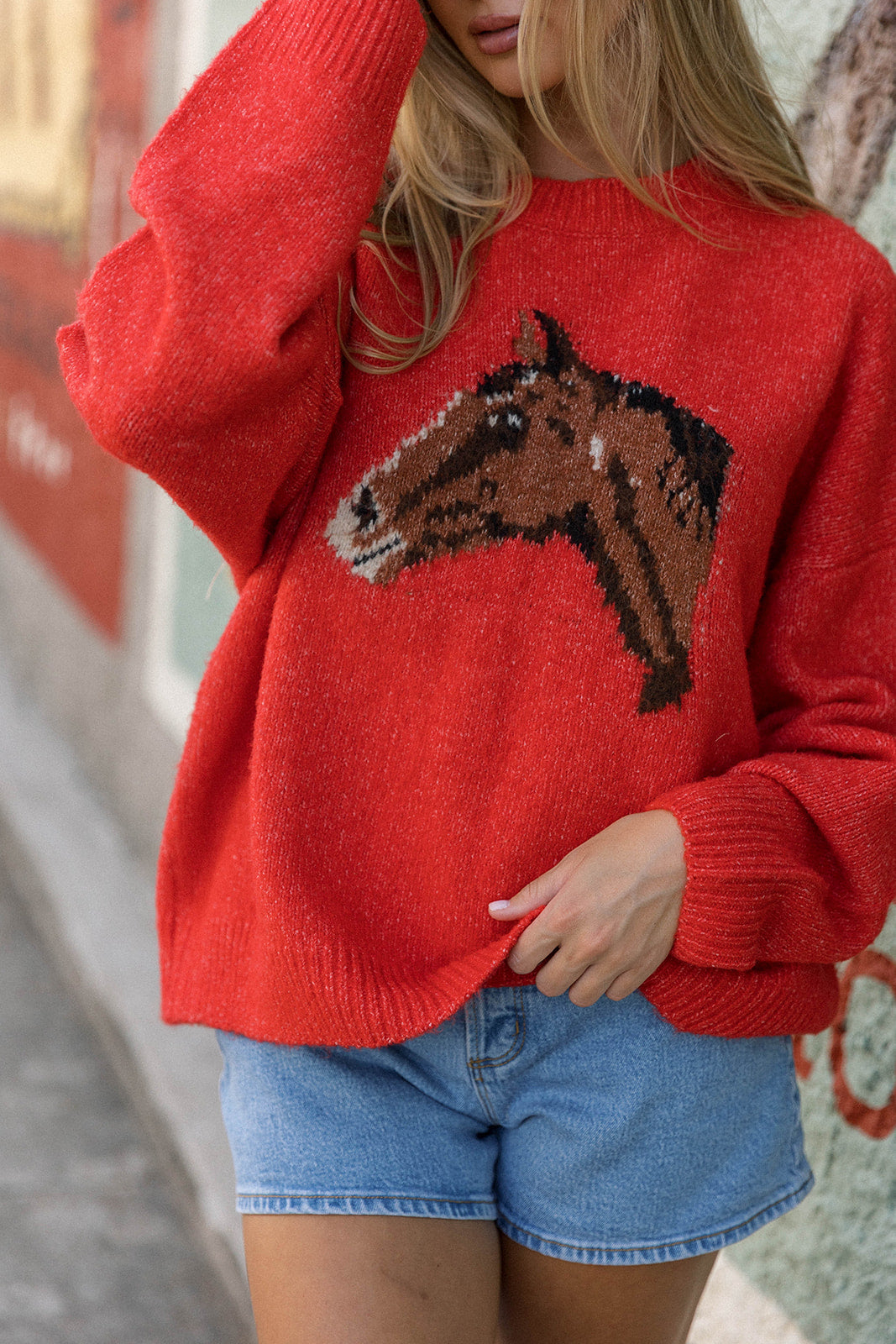 Gallant Horse Graphic Sweater in Red