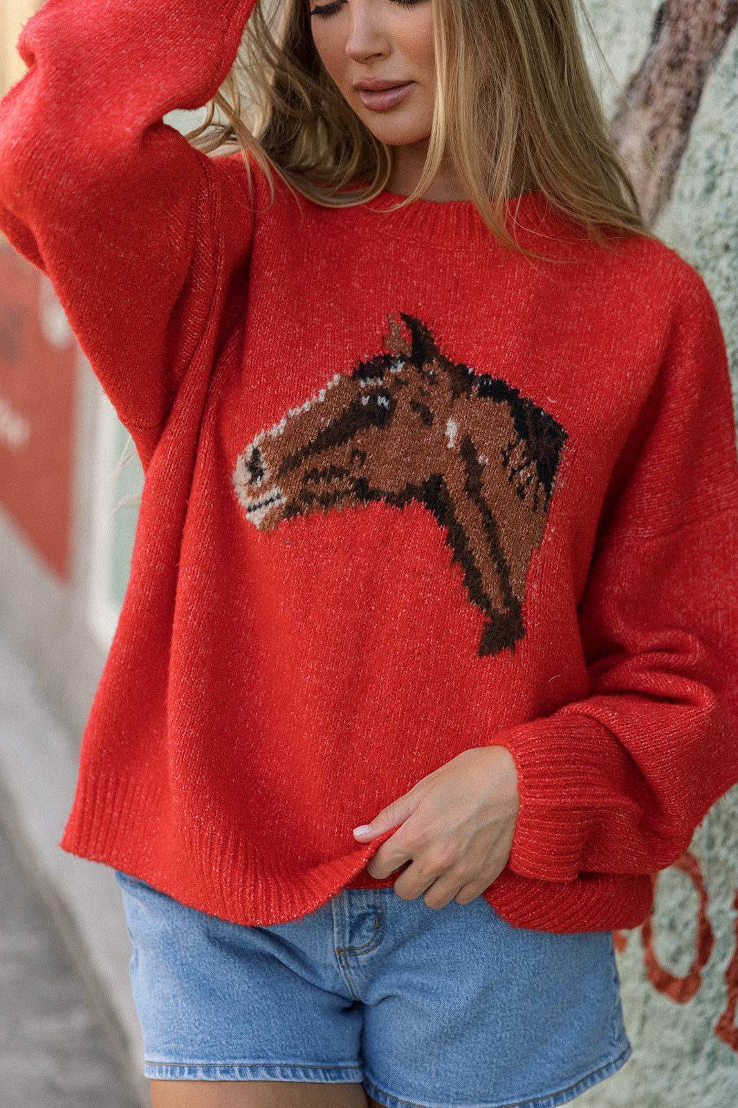 Gallant Horse Graphic Sweater in Red