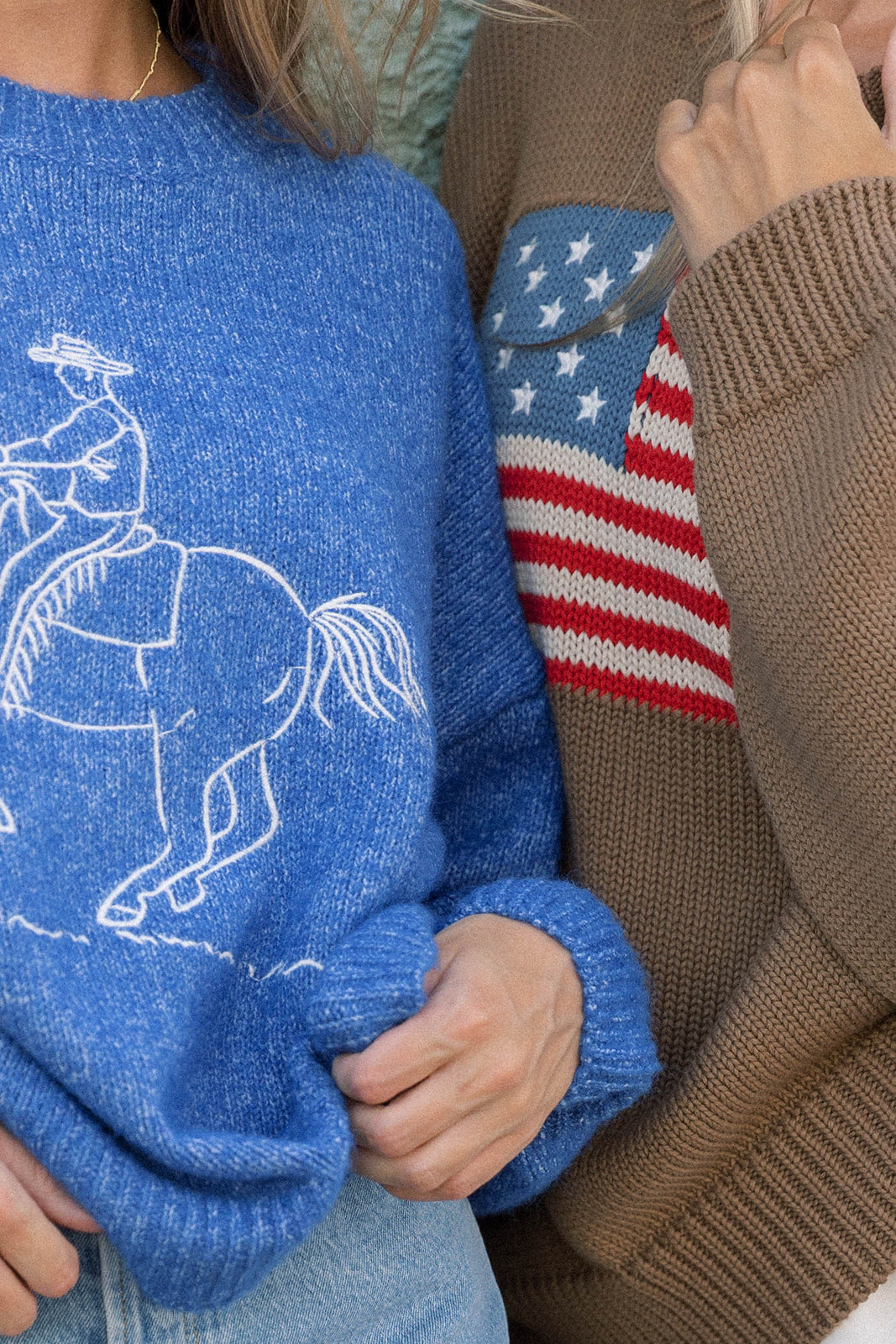 Justice American Flag Crewneck Sweater in Olive Brown